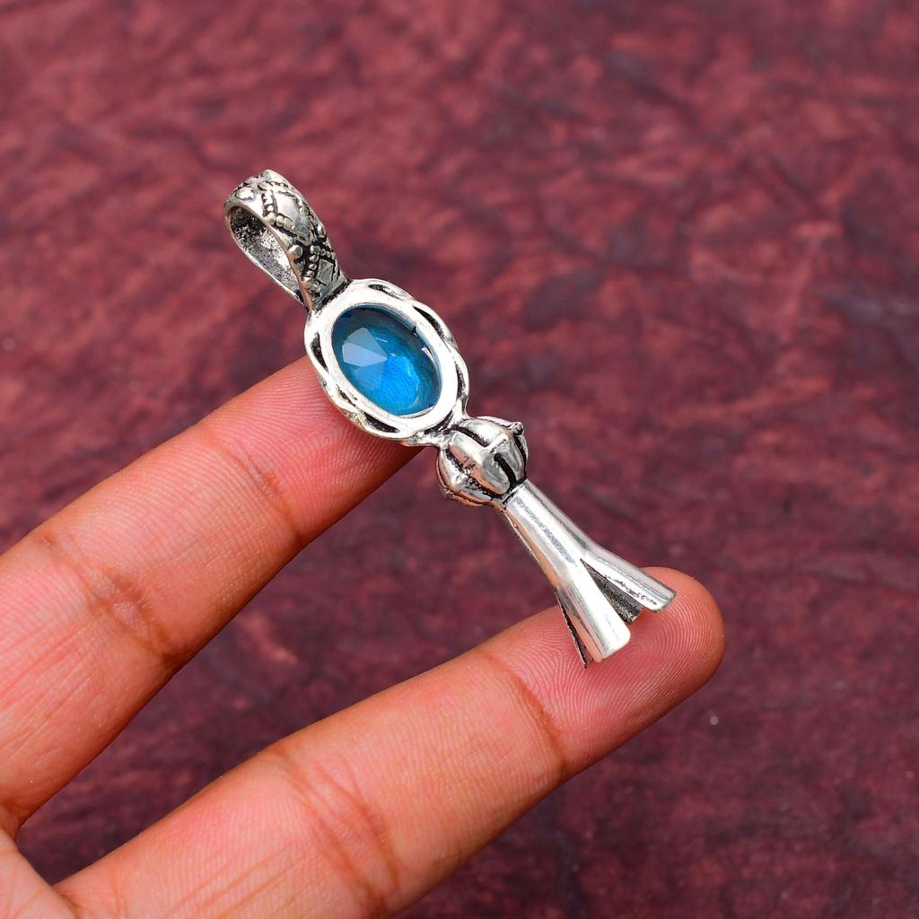 Awesome Swiss Blue Topaz Gemstone Pendant: 925 Sterling Silver Handmade Pendant Necklace Jewelry
