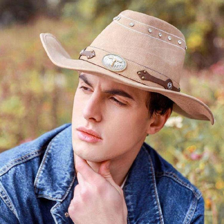 Vintage Faux Leather Hat Women Men Cowboy Hat Ethnic Style Western Style Hat