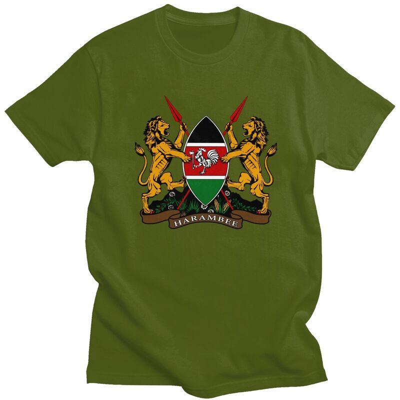 Custom Coat Of Arms Of Kenya Flag Tshirt for Men Short Sleeve Casual T Shirt Tshirt Slim Fit Pure Cotton Tees Gift Idea