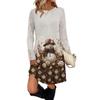 Women's Fashion Casual Dress With Pockets, Decorative Buttons, Christmas Prints, Round Neck And Long Sleeves