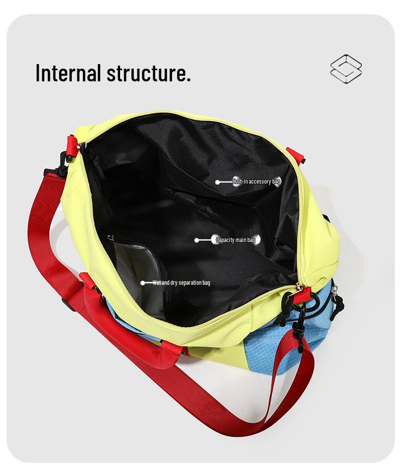 Large Capacity Color Block Travel & Sports Bag with Wet/Dry Separation