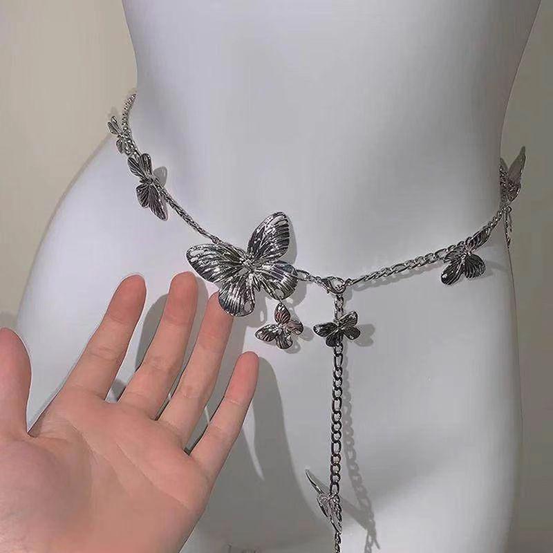 Exquisite Gold Color Butterfly Waist Chain For Women Vintage Metal Long Tassel Belt Lady Body Chains Y2K Jewelry Accessories