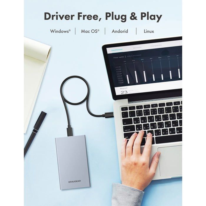 Boîtier externe - Graugear - G-2501-AC-10G - Aluminium sablé - USB 3.1 - 2,5 pouces