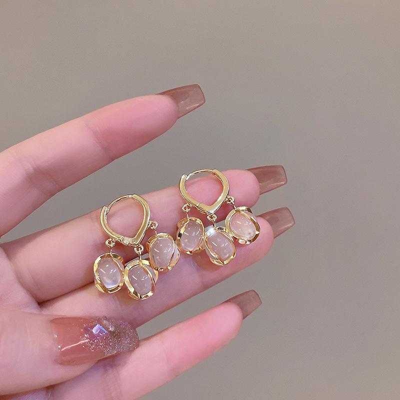 Copper-Unique Temperament Light Luxury Opal Earrings Women'S Niche Earrings High-End Earrings Fashion Ear Buckles