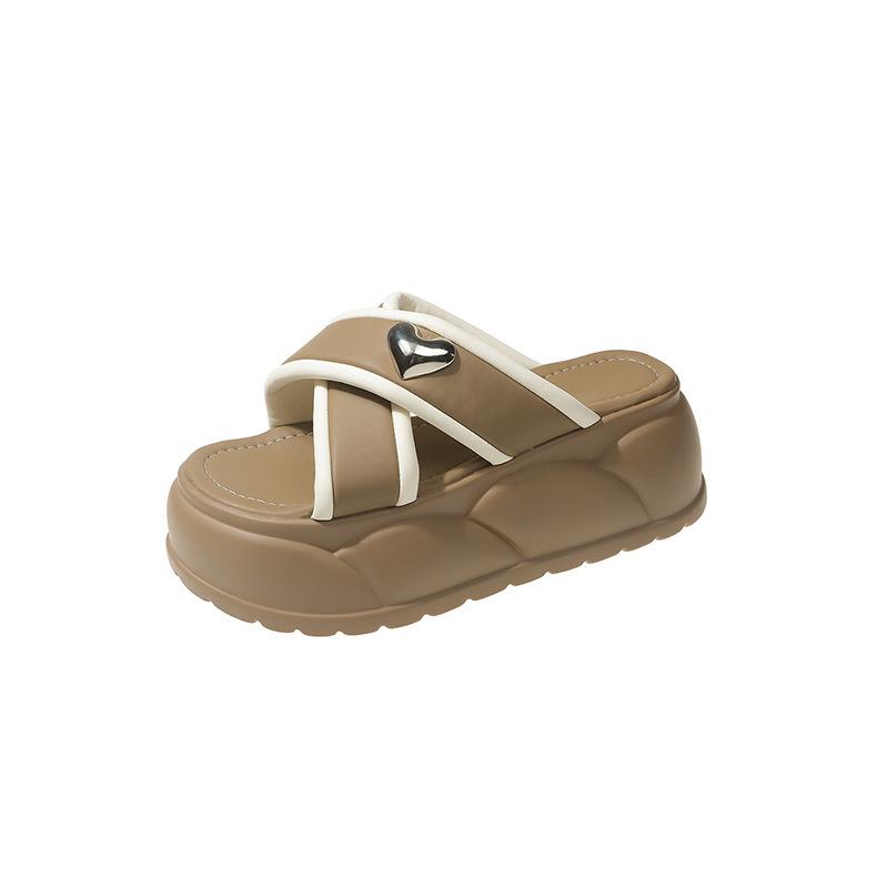 

Xiaoxiangfeng love thick-bottomed cool slippers women s outer wear 2025 new versatile non-slip cross beach one-word slippers 39 коричневый