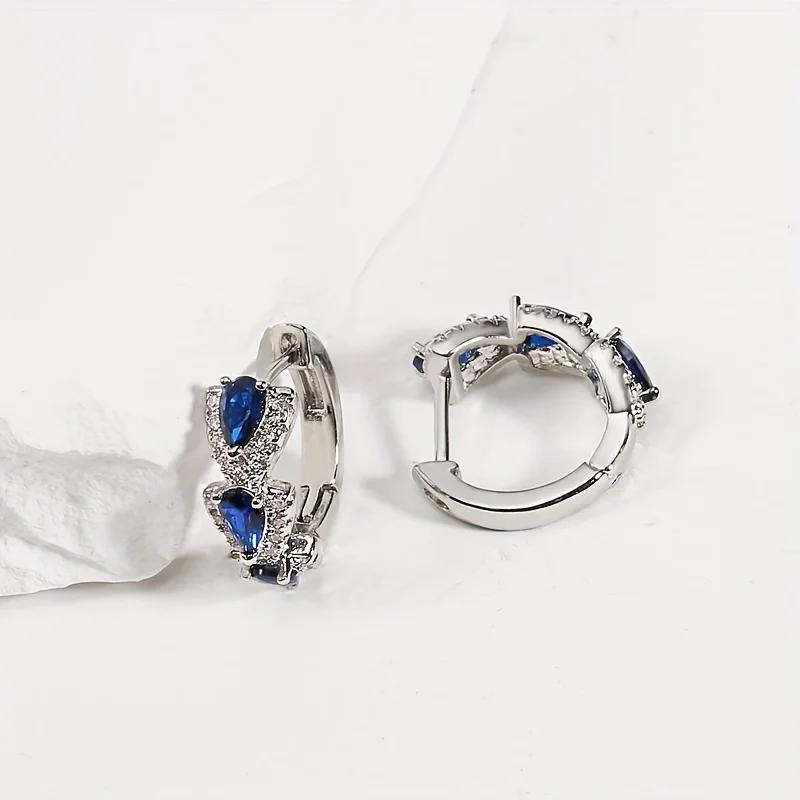 Par de Brincos Redondos de Cristal Azul Brilhante - Elegante Minimalista, Design Único, Estilo Festa de Banquete - Joias Acessórios Presente para Mulheres