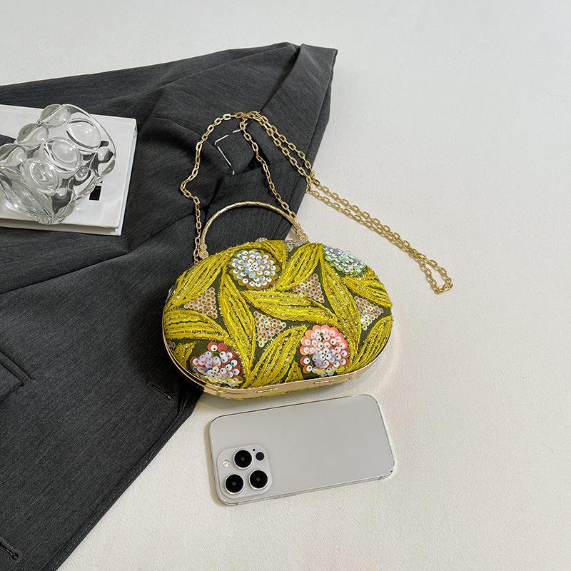 Pailletten-Abendtasche 2026 neuer chinesischer Stil bestickte tragbare Box-Tasche modische Ketten-Umhängetasche