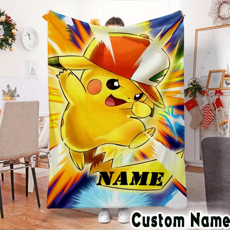 Custom NamePika Blanket Flannel Throw for Sofa, Indoor, Camping, Living Room, Office, Chair, And Bed Soft Birthday Christmas Gift