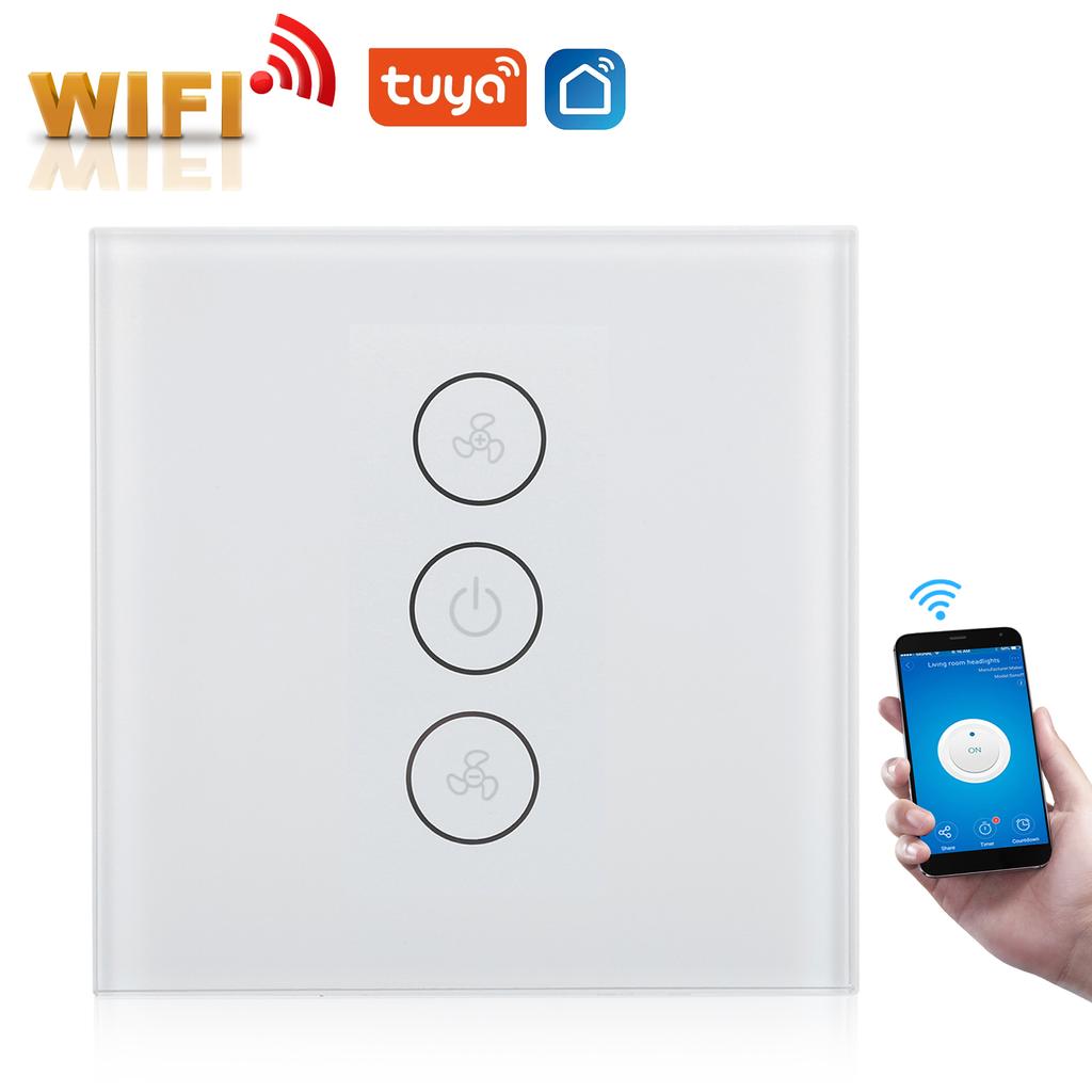 Smart WiFi Dimmer Fan Switch Wireless Timer Voice APP Control for Tuya 110‑240V 50 60HZWhite