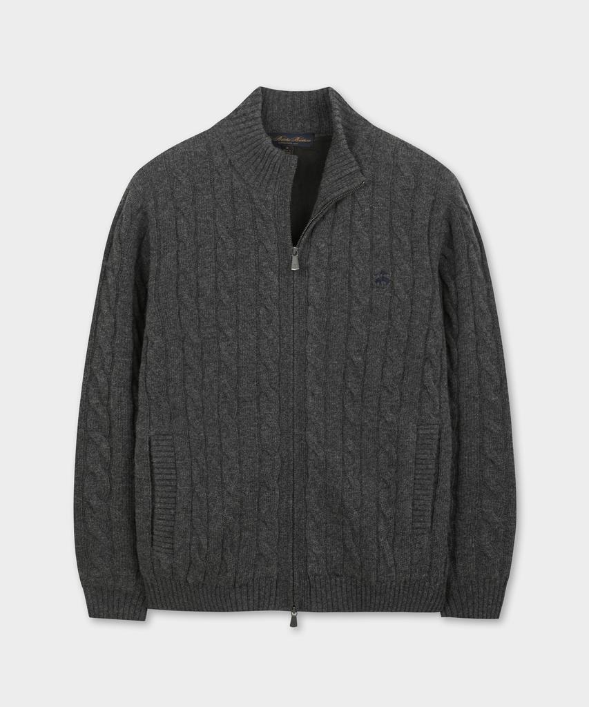 Brooks Brothers Windproof Wool Cable Zip-Up Sweater (Charcoal) (Bbwcmbf406)