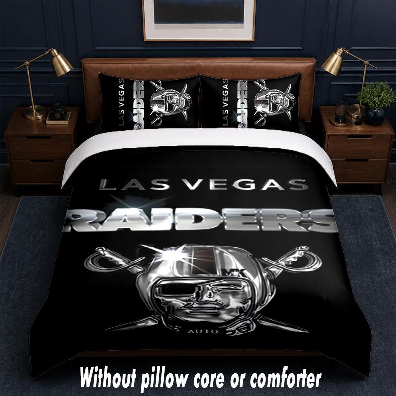 Las Vegas Raiders Design Bed Bedding Set 1 Duvet Cover + 2 Pillowcases Soft Breathable Household Bed Linens