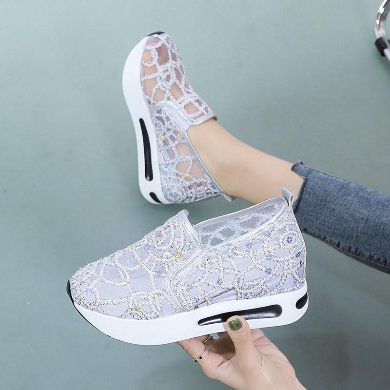 Mode Sommer Hoch auf Plateau Damen Mesh Atmungsaktive Schuhe Casual Sport Vulkanisierter Schuh Koreanisch 2025 Neu Original 39 Damenschuhe