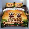 Golden Retriever Kunstwerke Bettwäsche Bettbezug-Sets Bettbezüge Kissenbezüge Geschenke (1 * Bettbezug 2 * Kissenbezüge, ohne Bettdecke)