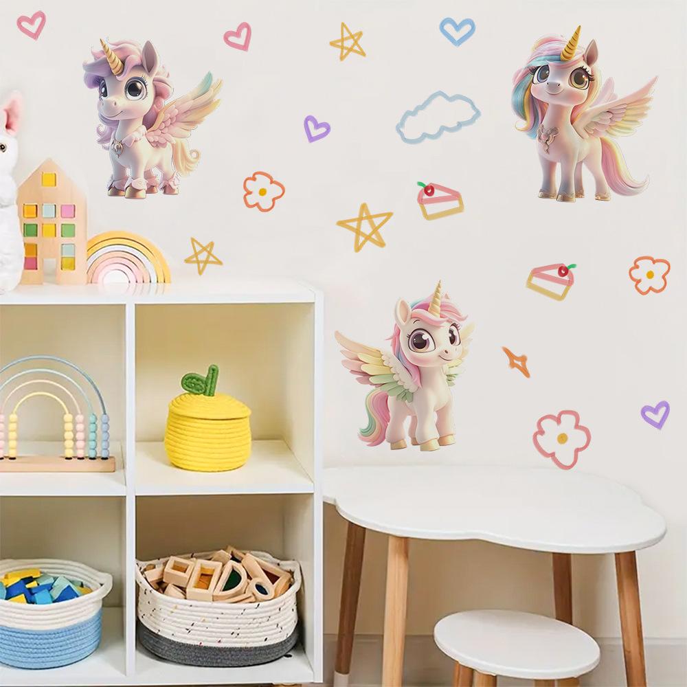 Cute Unicorn Cartoon Wall Sticker Kids Room Bedroom Wall Decoration Creative Self-Adhesive Wall Art