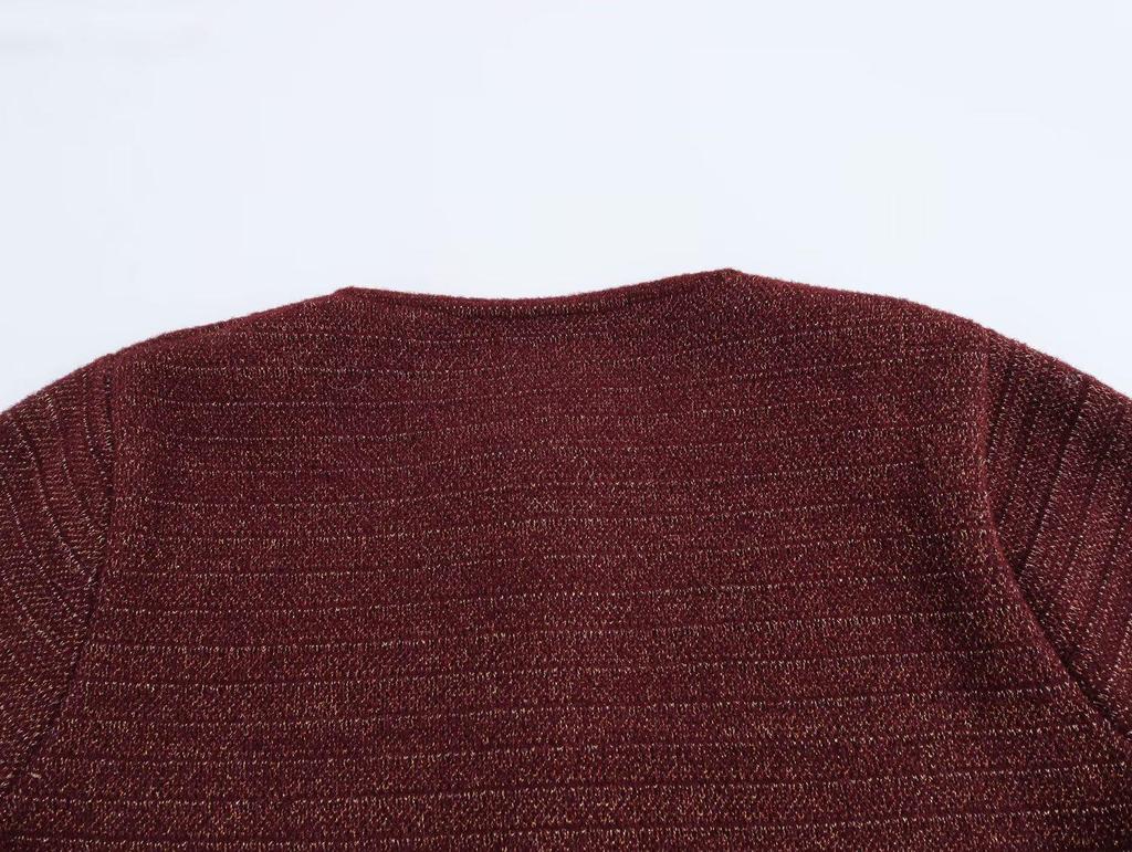 2024 Autumn Women's European & American Style Gold Thread Knit Cardigan Sweater