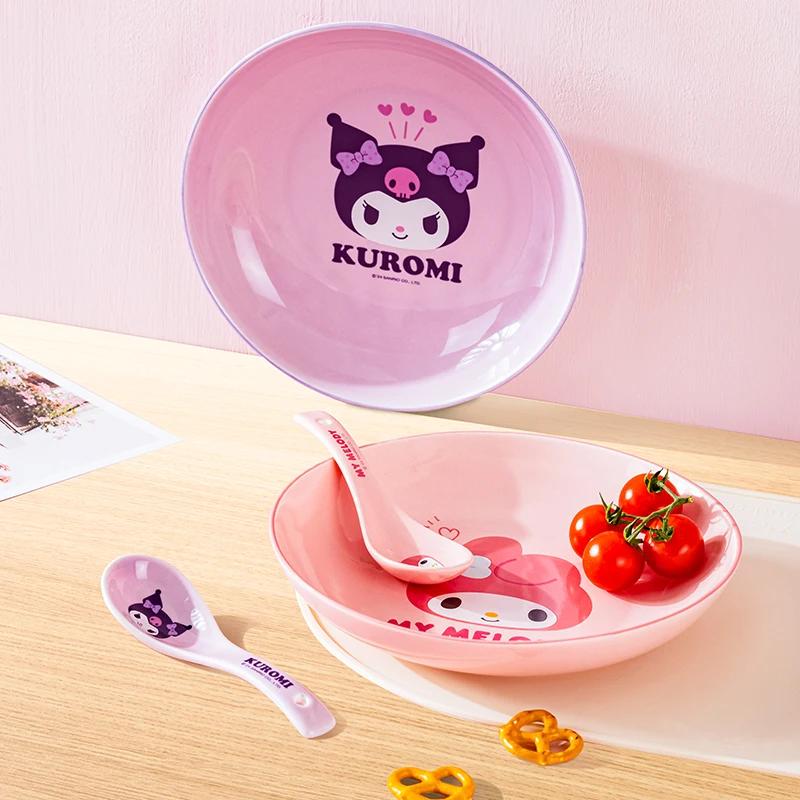 Für Sanrio Anime Keramikteller Cinnamoroll Kuromi Niedliches Muster Haus Kinder Essteller Küchengeschirr Dessert Obstschale
