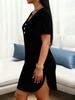 Plus Size Solid Color V-Neck Button Summer Dress for Europe & America