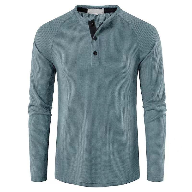 Men's Solid Color Henley Long-Sleeve Shirt for Autumn/Winter