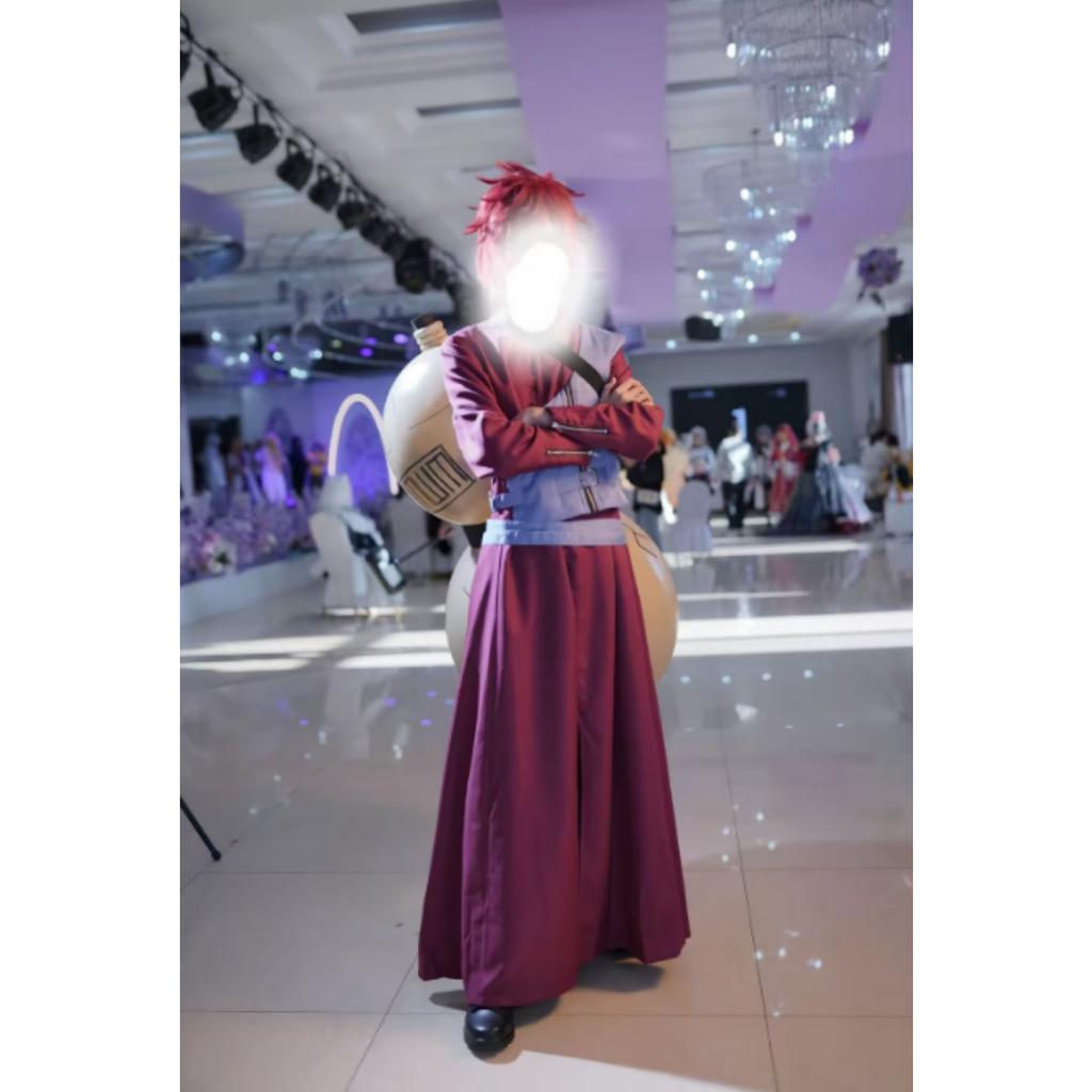 Gaara Cosplay Kostyme Sandfoss Femte Kazekage Rødt Hår Shinobi Ninja Tatoveringsklistremerke Sett Parykk Halloween Jul
