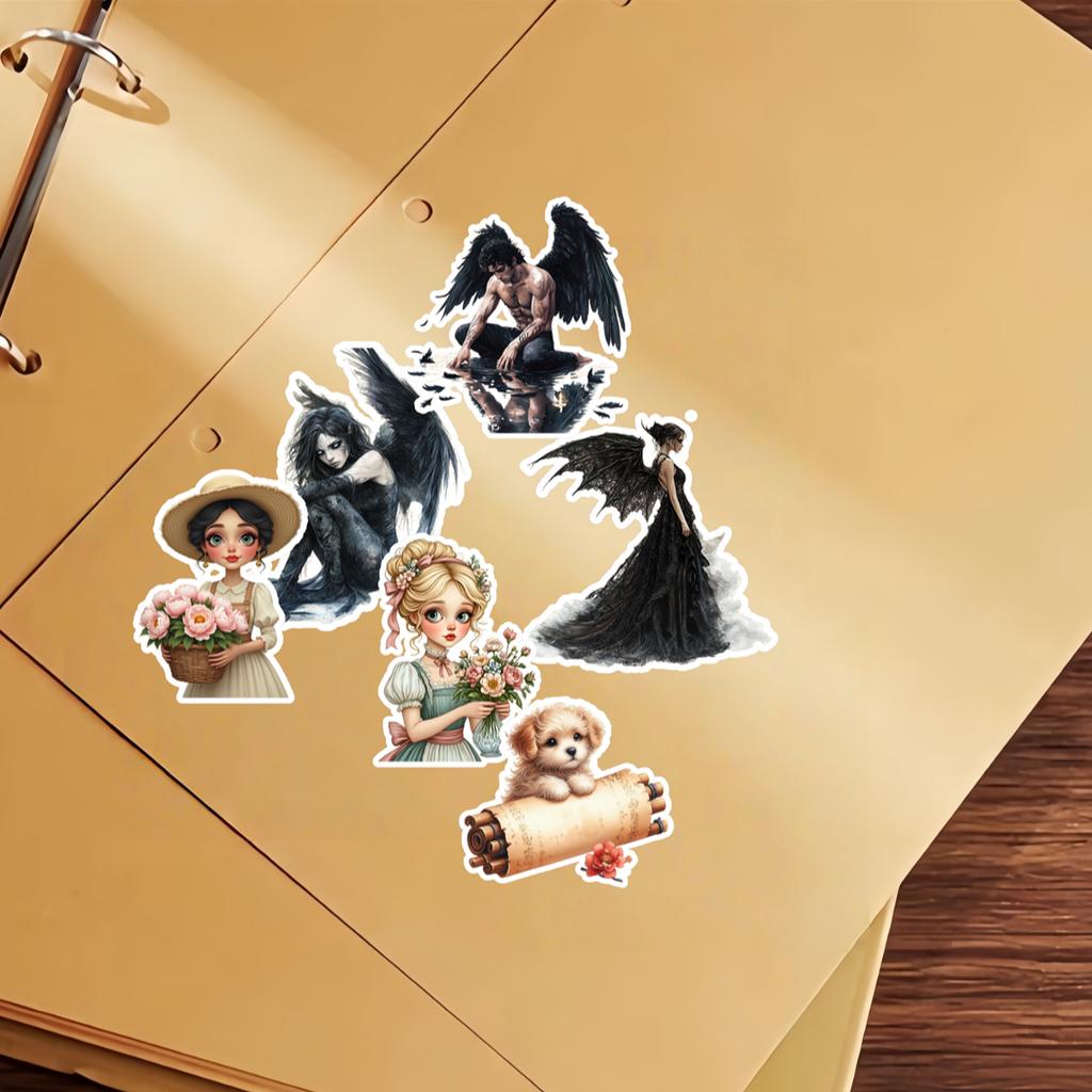 18pcs Stickers Watercolor Gothic Dark Fallen Angel Stickers DIY Scrapbook Diary  Decoration Vintage Scrapbooking Stationary