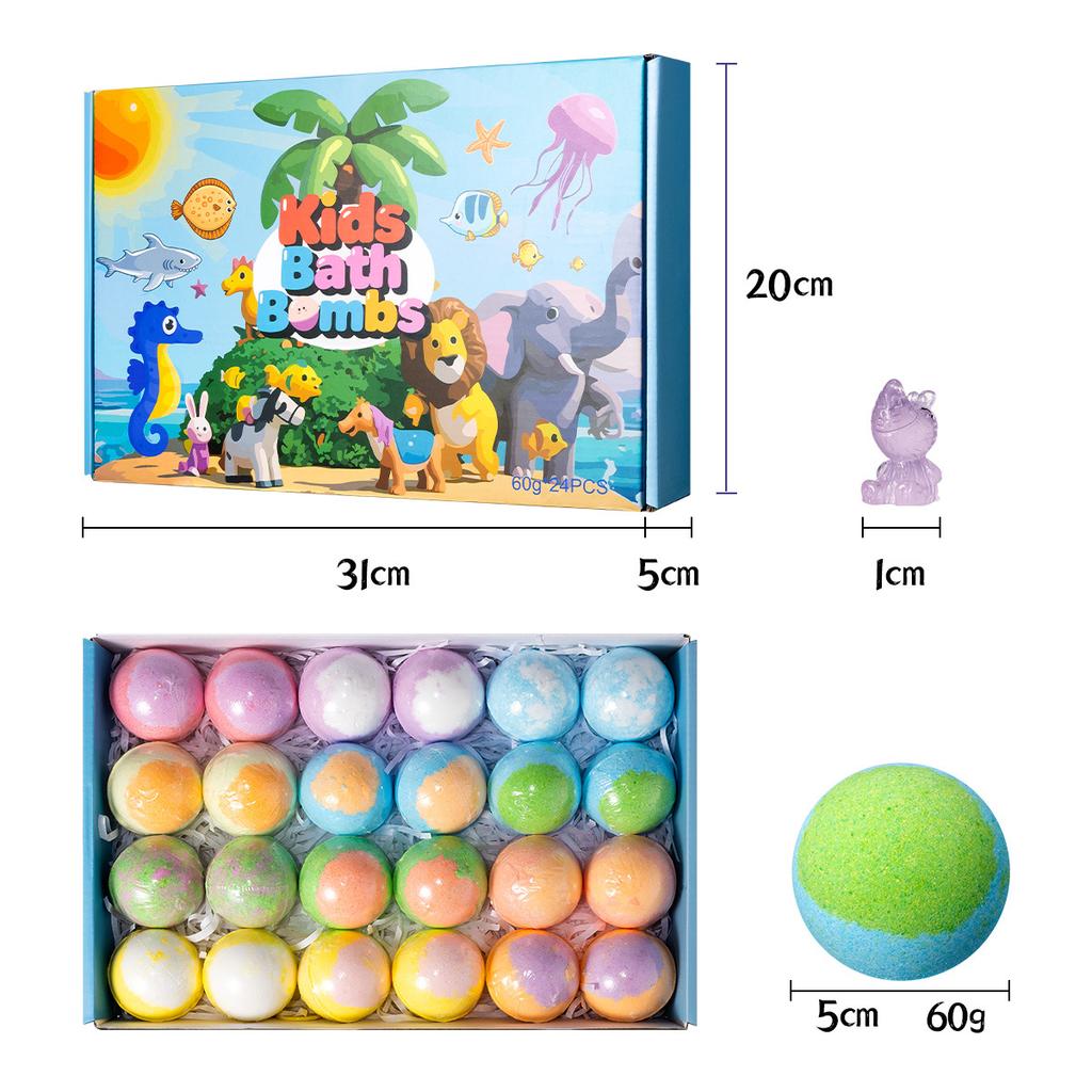 Glow Toy Bath Salt Ball Set Kids Bubble Bath Bombs Ocean Toy Gift Box Large 24pcs
