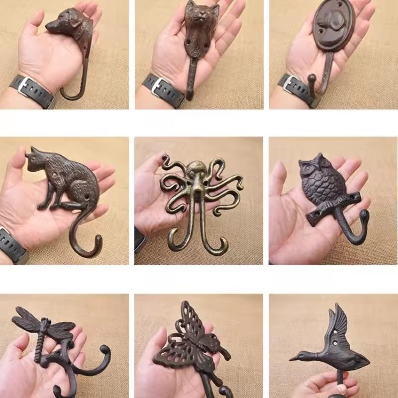 1pc Rustic Cast Iron Hook Dog/Cat/Elephant Hanger Wall Mounted Key/Coat/Towel Decor Kitchen Home Improvement Metal Wrought