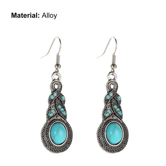 1 Set Women Necklace Earrings Faux Turquoise Vintage Jewelry Electroplating Sparkling Jewelry Set for Party