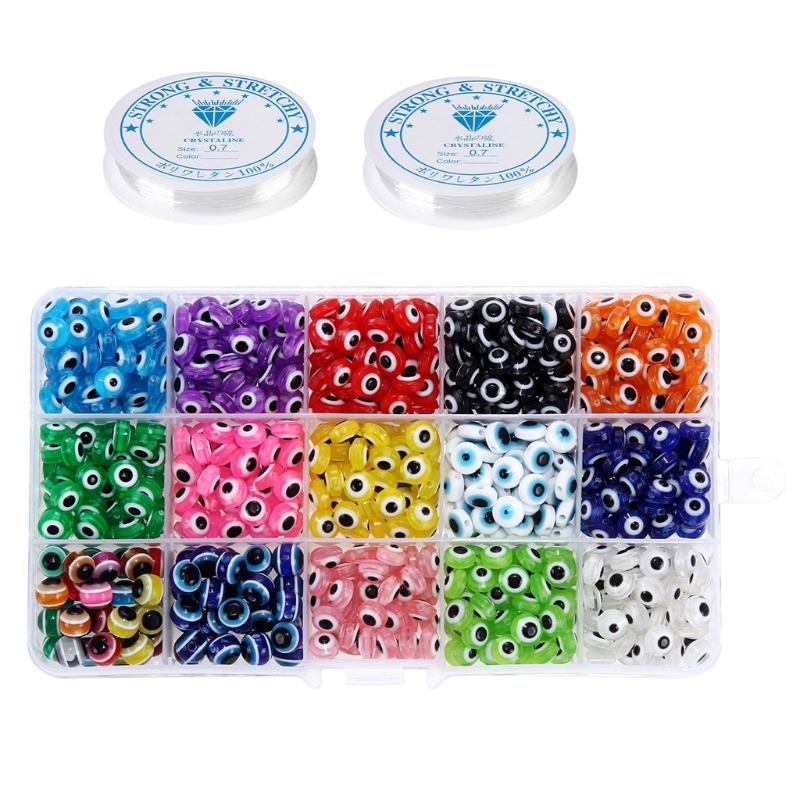 15 Grids Colorful Handmade for Evil Eye Lamp Beads Different Colors Flat Round Bulb Spacer Beads Diy Craft for Evil Eye 1