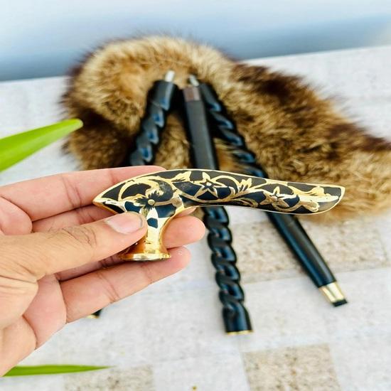 Victorian Flower Leaf Black Wooden Walking Stick Brass Cane Gift for Men Women Handmade Design Gift Everyday Use Best Gifts