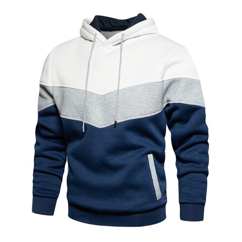 Autumn-style Color-blocked Loose-fitting Casual Pullover Hoodie with Side Seam Pockets for Young People