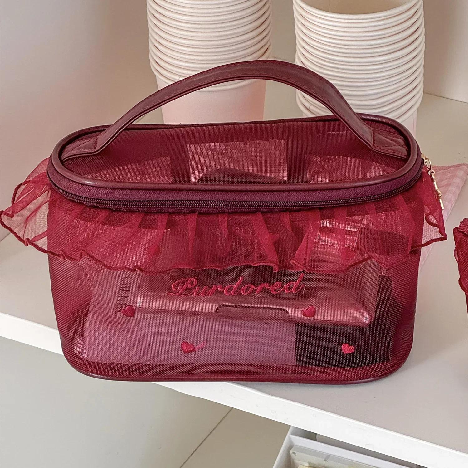 

Студенческий прозрачный сетчатый пенал Ins Travel Cosmetic Organizer для женщин Косметичка для губной помады и кистей для хранения сумок