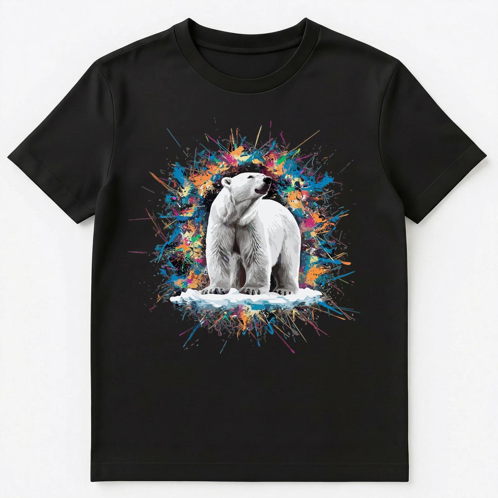 Colorful Paint Splash Polar Bear Art Graphic Unisex T-Shirt XL