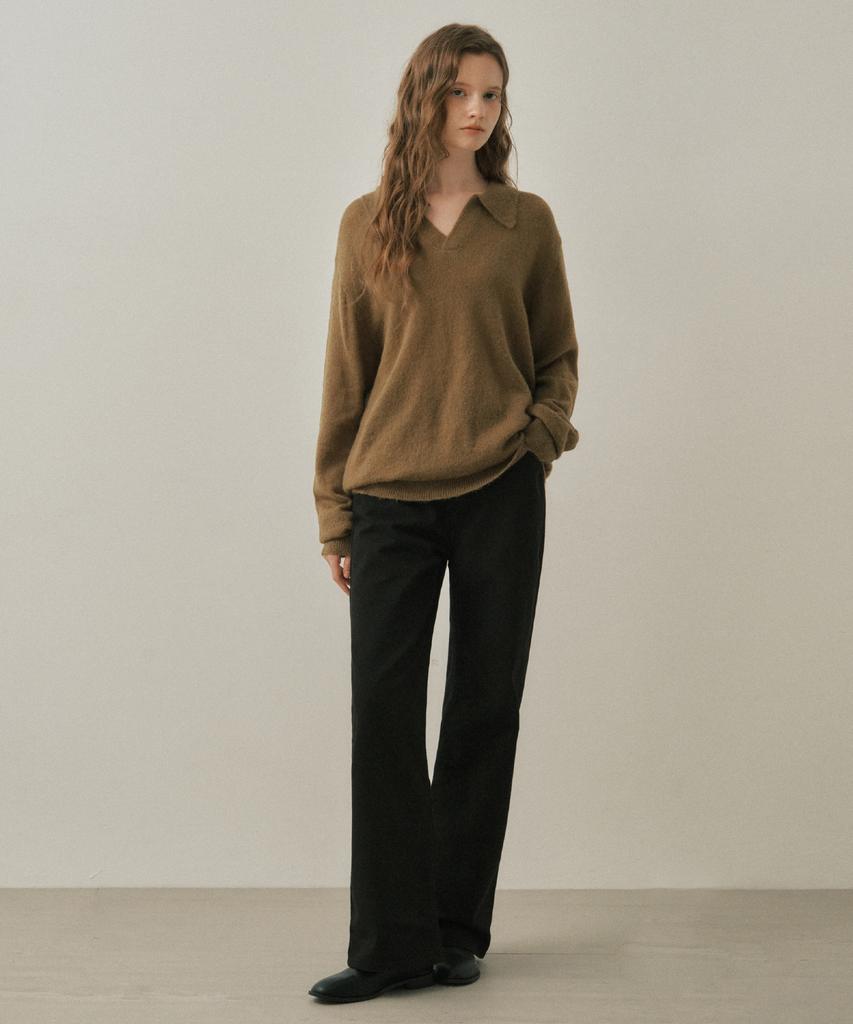 Wednesday Oasis For Woman W/Ash Open Collar Wool Knit_Khaki Brown(Wc25-Kn82)