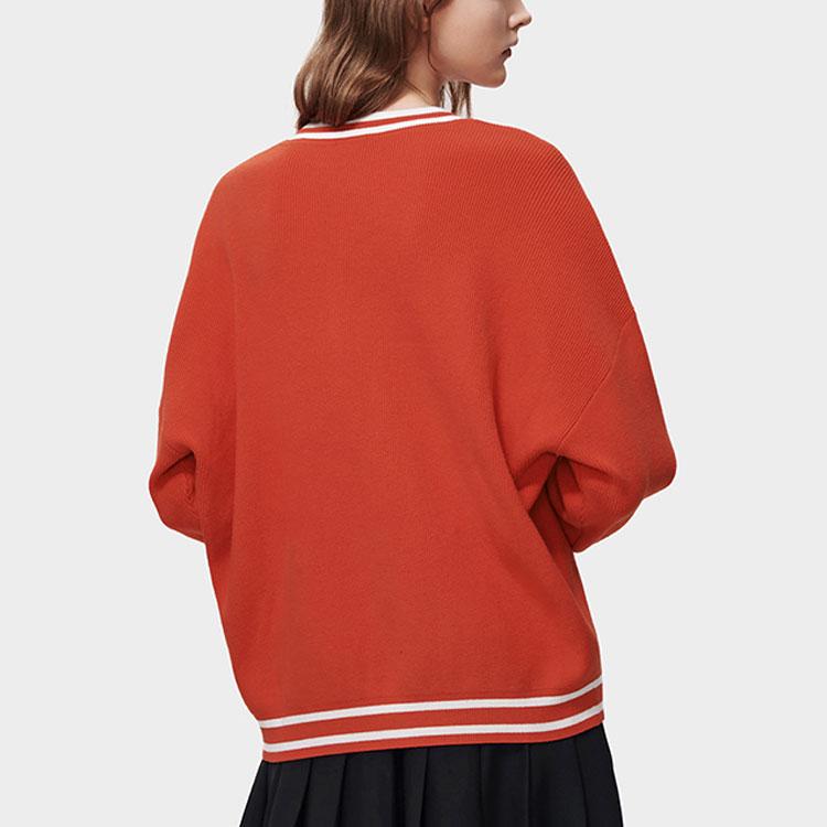 Fila Logo Print V-Neck Long Sleeve Sweater Women sweater Red F11W319401F-OR