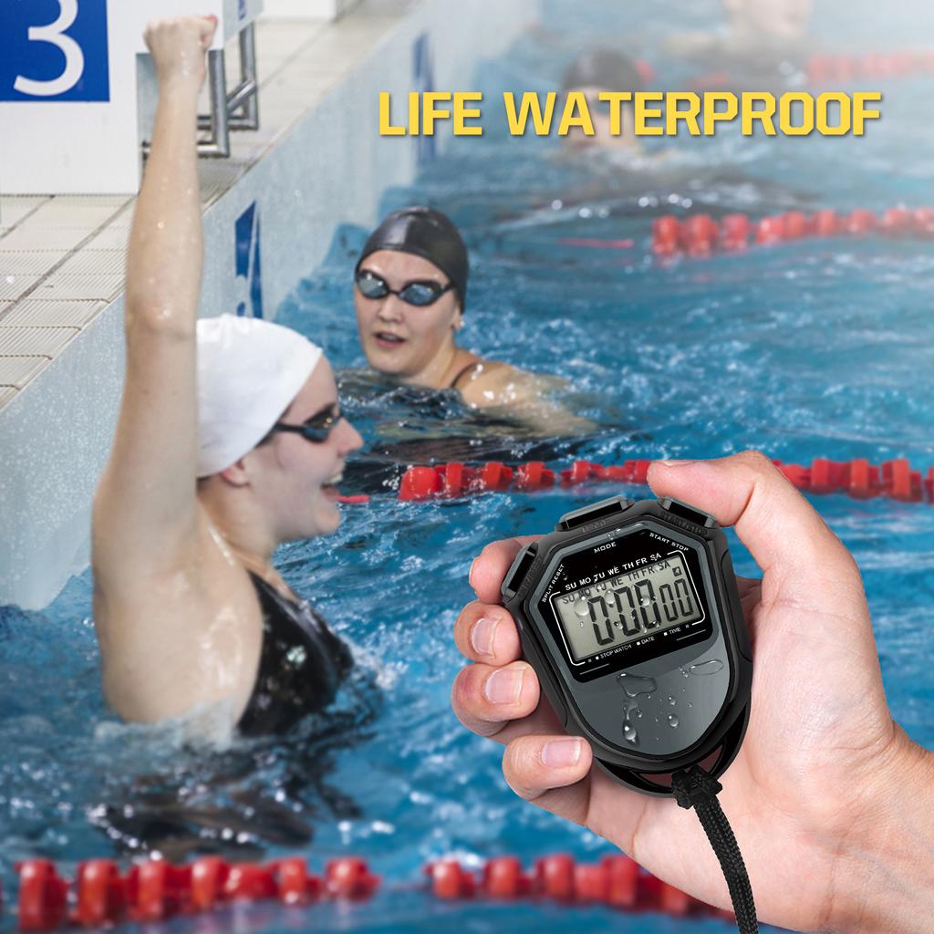 Waterproof Stopwatch Digital Handheld LCD Timer Chronograph Sports Counter with Strap for Swimming Running Football