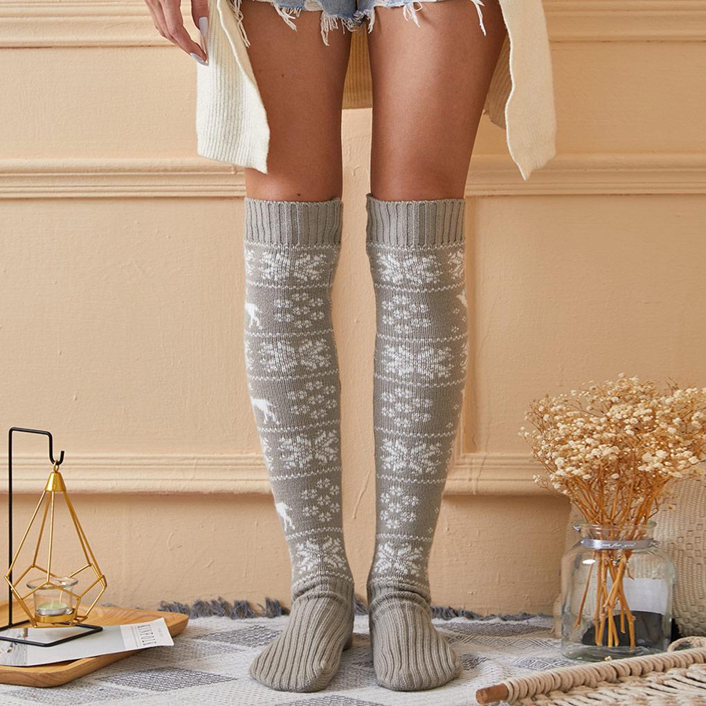 1 Pair Woman Over the Knee Stockings Printing Autumn Winter Warm Travel Knitted High Tight Socks Hosiery for Female Ladies
