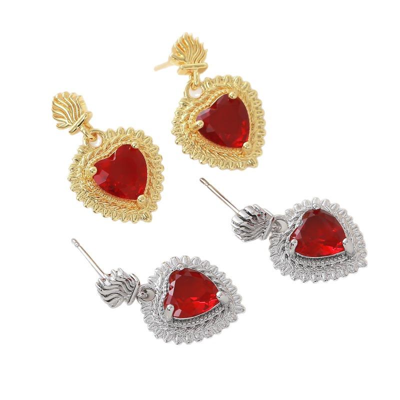 Rare Red Sacred Heart Flame Stud Earrings for Fashionable Heart-shaped Jewelry Pieces