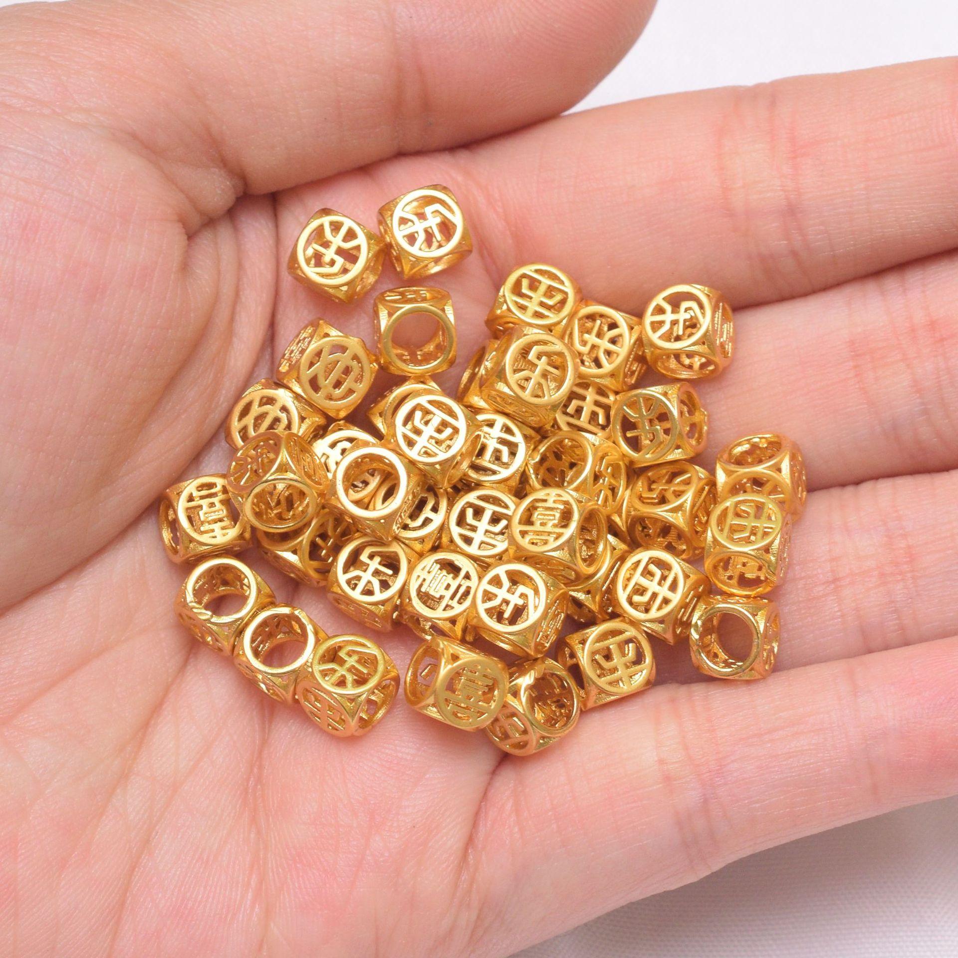 

100 шт. Сохранение цвета Древние золотые бусины Мир и радость Бусины с большими отверстиями Бисерные самодельные плетеные веревки для браслета Бусины