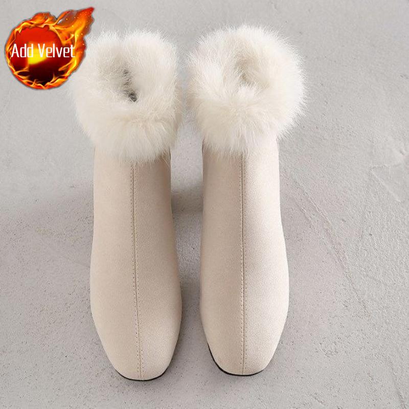 Fashion Booties Soft French Style Rabbit Fur Chunky Heel Woman Short Shoes Large Size Warm On Promotion Y2k Boot Ankle Boots for Women