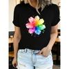 Damen Sommer Kurzarm T-Shirts mit Aufdruck, Modisch und Lässig, Maschinenwaschbar, Bequeme Passform, 2D Flachdruck
