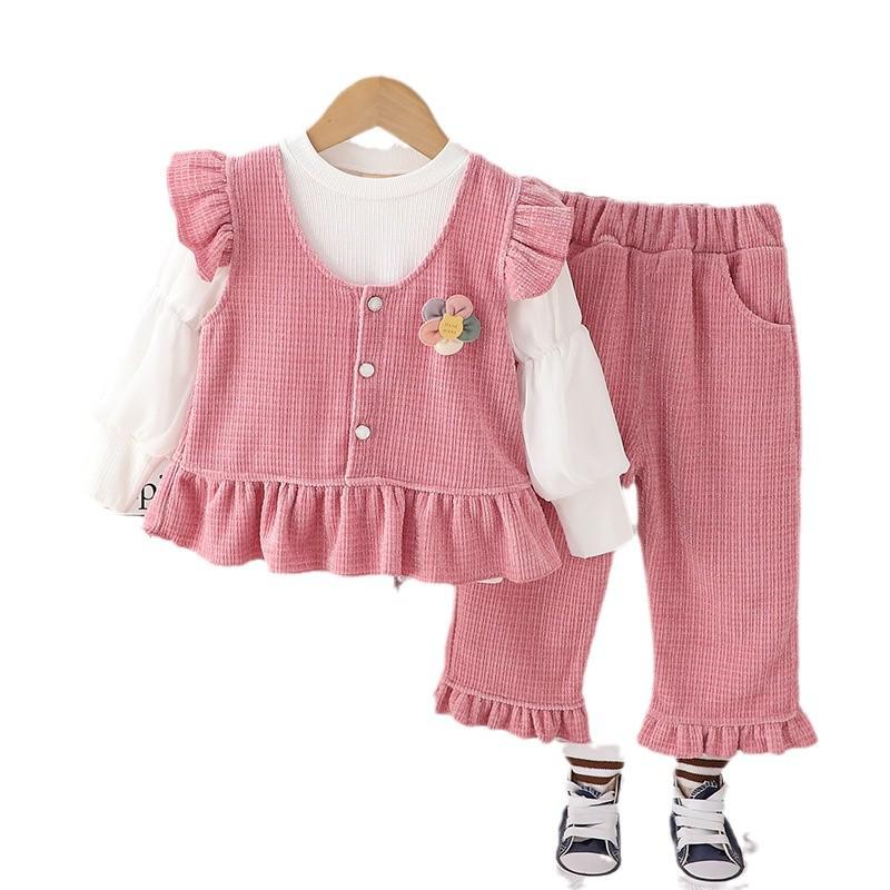 Korean Style Girls' Spring Outfit: Casual Long Sleeve Three-Piece Set