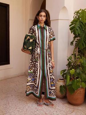 2026 Fashion Graffiti Print Linen Shirt Dress