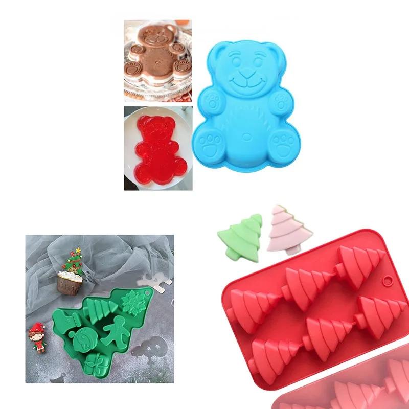 Christmas Silicone Baking Molds Food-Grade Tree Gingerbread Santa Shape Cake Chocolate Mousse Mould Non-Stick DIY Holiday Tools