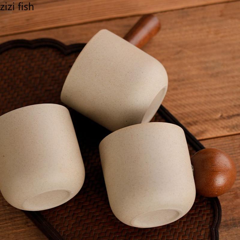 Ceramic Coffee Cup Wooden Handle with Disc Clay Espresso Cups Water Cup Breakfast Cups Teacup Milk Mug Flower Tea Mug Juice Mugs