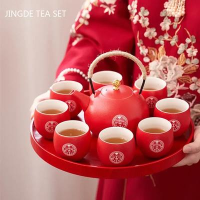 Boutique Keramikfilter Teekanne Set Haushalt Teekanne und Tasse Set Chinesischer Stil Hochzeitsrot Teegeschirr Geschenke  Chinesische Produkte