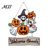Thick Wood Halloween Plaque Happy Door Sign for Front Door, Wooden Ghost Pumpkin Hanging Hanger Plaque, Spooky Welcome Wreath Tree, Wall, Party