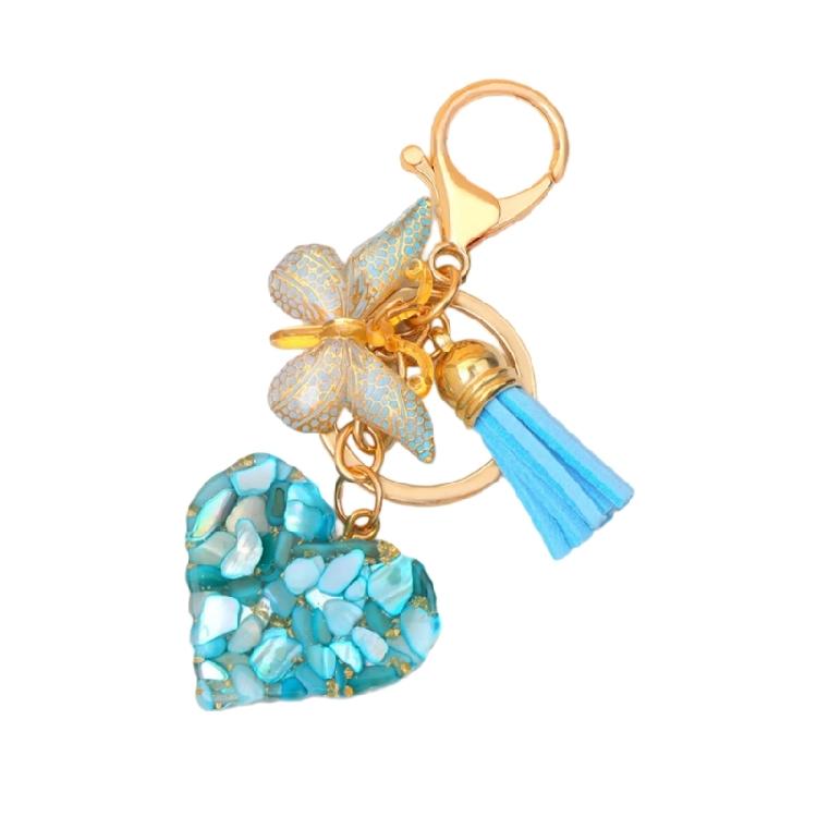 Sequins Filled Resin Heart Keyring Creative Car Key Chain Butterfly Keychain Bag Charm Keychain Hanging Ornament