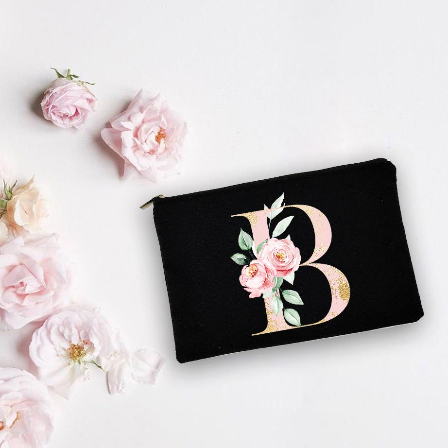 Bridesmaid Personalized White Makeup Bags Alphabet Flowers Bride Wedding Cosmetic Bag Toiletries Organizer Pouch Proposal Gifts