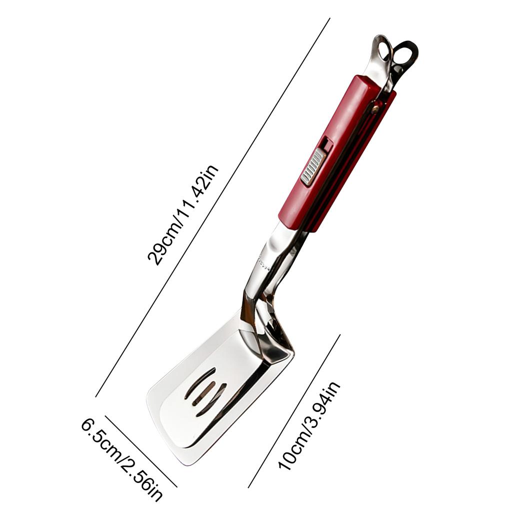 Anti-Scald Extended Handle Spatula Tongs Stainless Steel Grill Clamp Spatula for Flipping Steak Fish Bread Hamburger BBQ Frying