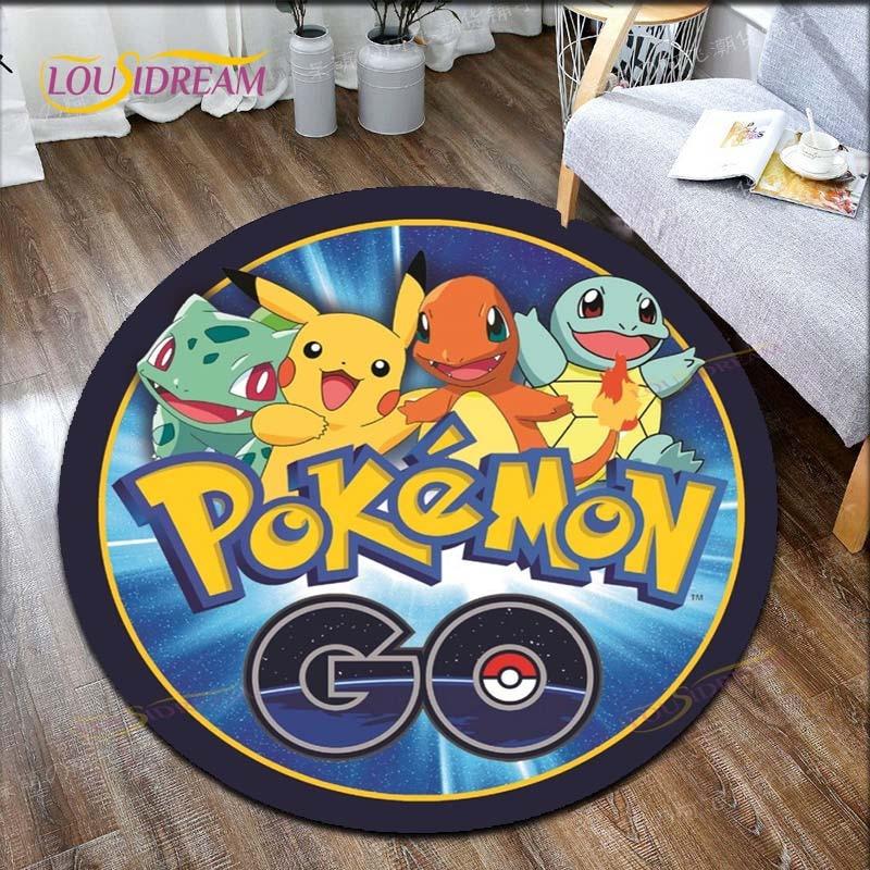 Cartoon Pokemon Print Children Pikachu Carpet Area Rugs Round Carpet for Living Room Floor Mat Flannel Anti-Slip Mat Room Decor